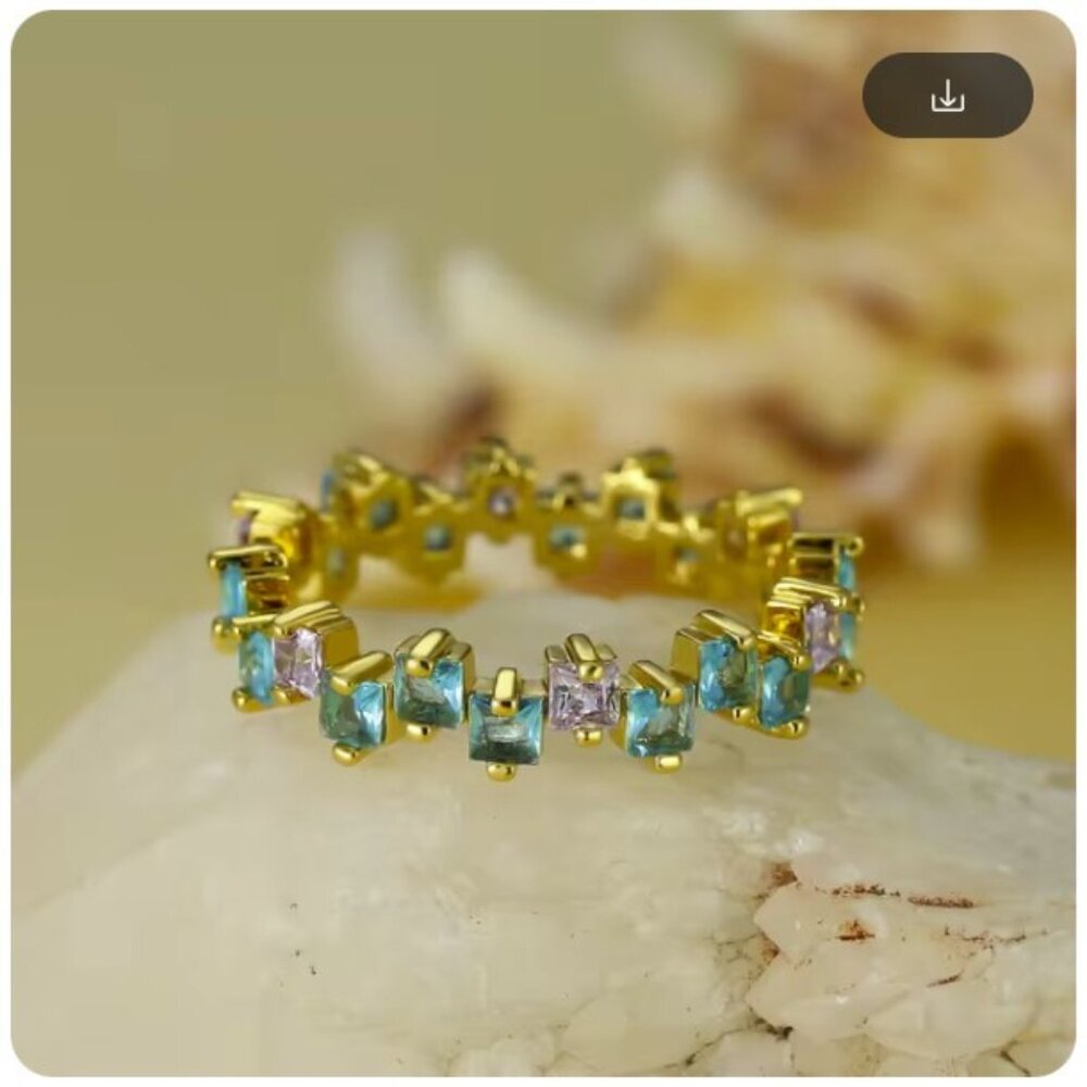 Asymmetrical Light Blue Square Zircon Ring Size 7